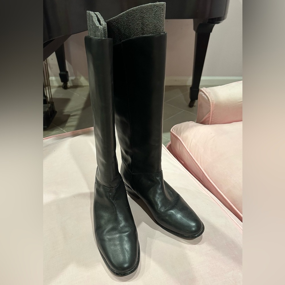Buttery, Tall, Black Leather Low Heel Boots 8M